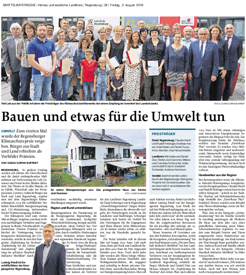 Regensburger Klimaschutzpreis zweimal für Holzbau Semmler