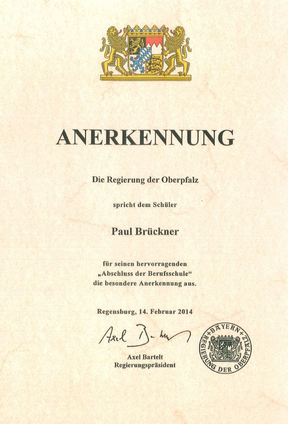Paul Brückner ist Prüfungsbester bei der Gesellenprüfung