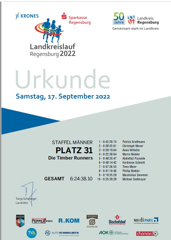 Holzbau Semmler holt Platz 31 beim Landkreislauf Regensburg